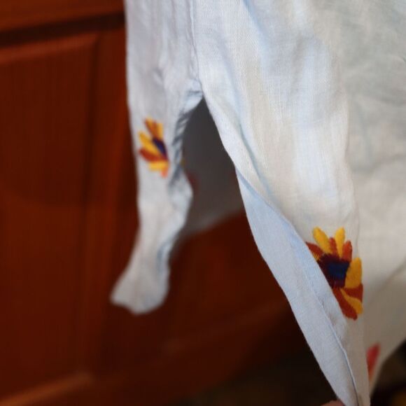 Philosophy Blue Chambray Off-Shoulder Embroidered Floral Dress Medium - Picture 5 of 14